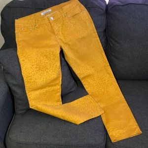 Puzzle Jeans Yellow Animal Print Mid-Rise Bling Detail 5-Pocket Sz 15